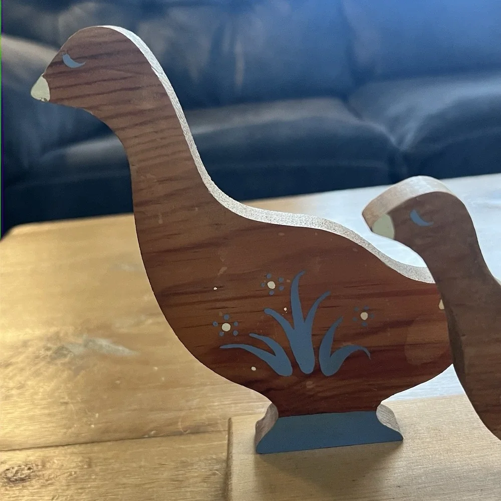 Vintage Wooden Duck Family Figurine Hand Painted Folk Art Decor Country Cottage‎